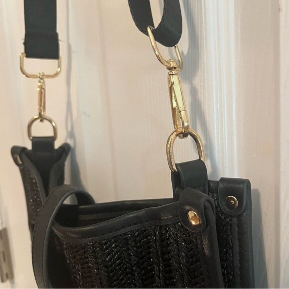 Rattan Woven Black Crossbody Bag with Gold Accents NWOT - Picture 12 of 12